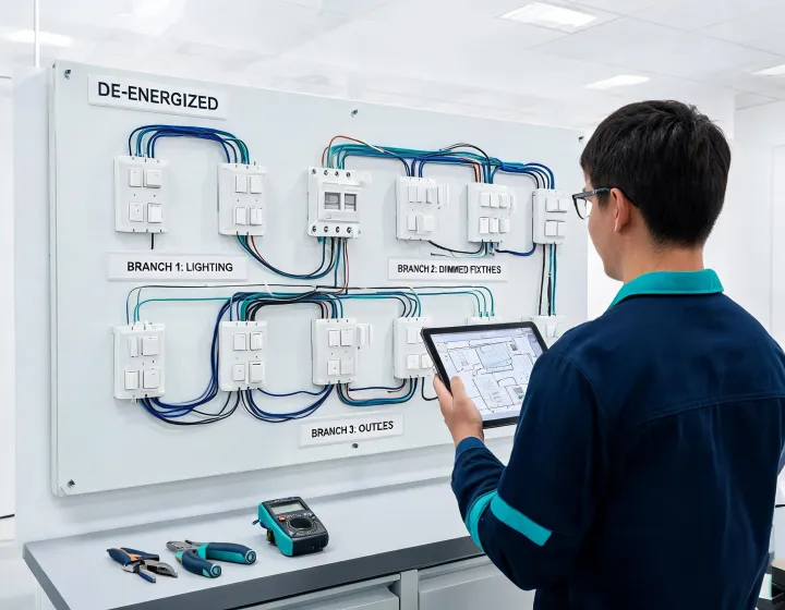 Connected Lutron wall controls in a commercial lighting test installation